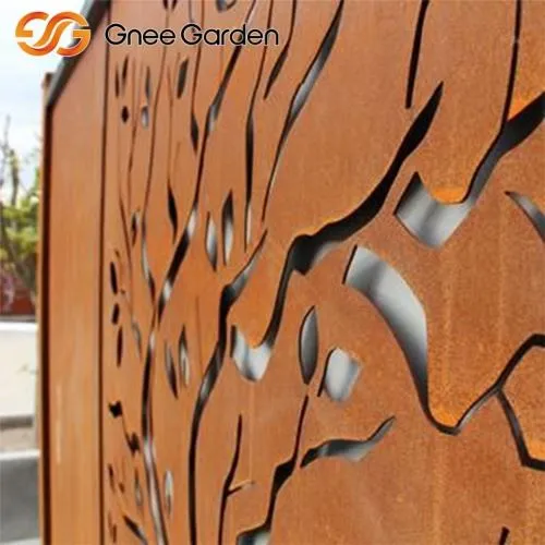 Corten Metal Tree Silhouette Garden Fence Privacy Prain