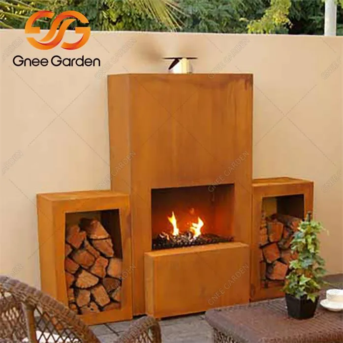 เตาผิงหลังบ้านที่ทำจากเหล็กคอร์เทน