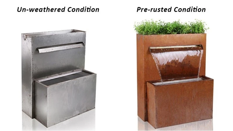 Corten Steel Water Fountain with Planter Flowerpot Corten Steel Water Fountain with Planter Flowerpot